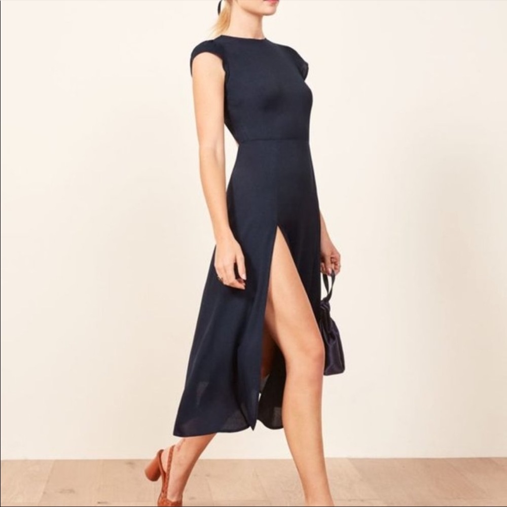 REFORMATION Gavin Dress in Navy Blue